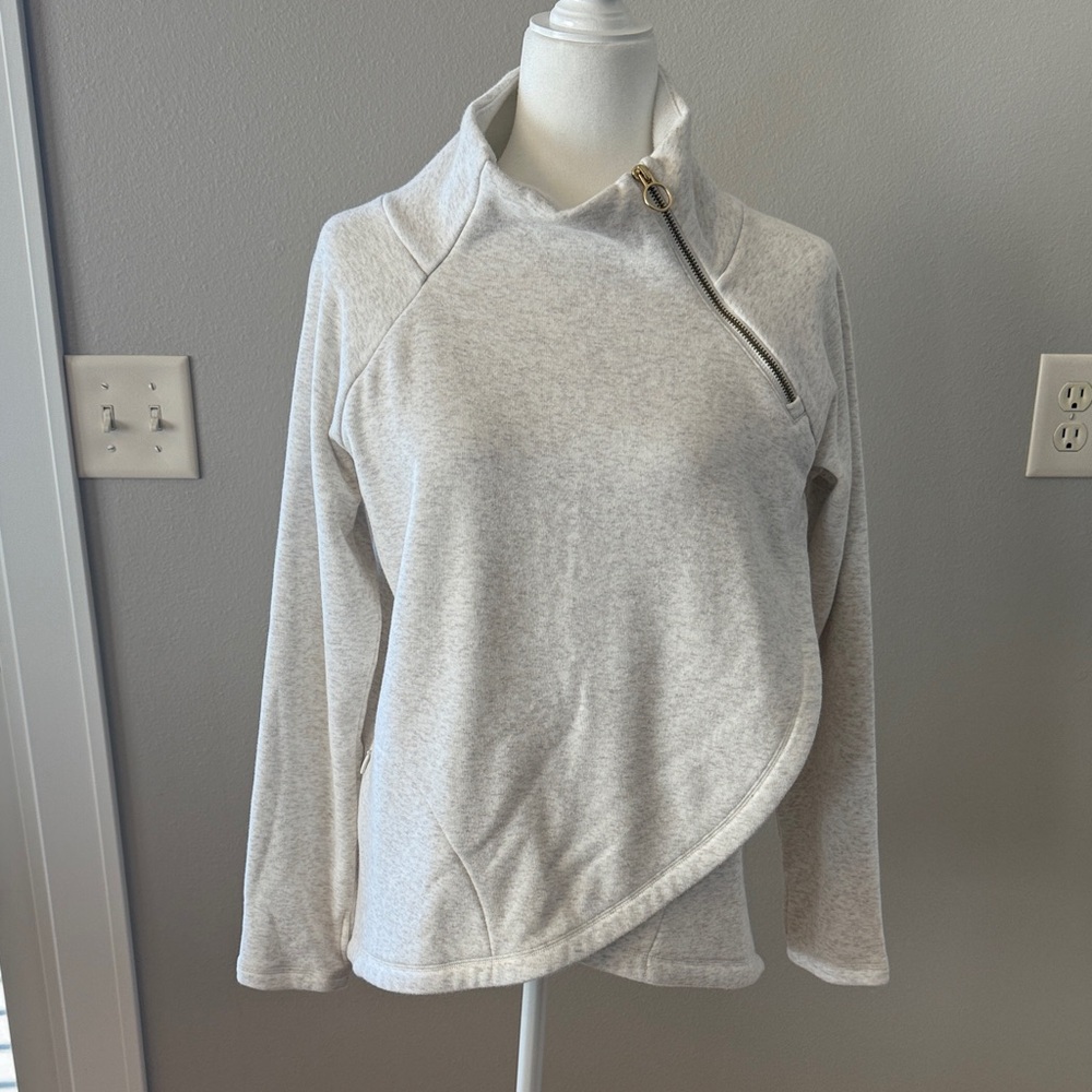 Athleta Light Gray Asymmetrical Zip Sweatshirt